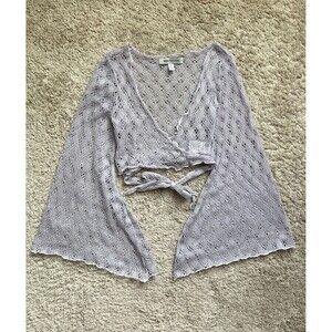 Urban Outfitters Daisy Lace Sheer Tie-Front Top in Lavender Size SMALL